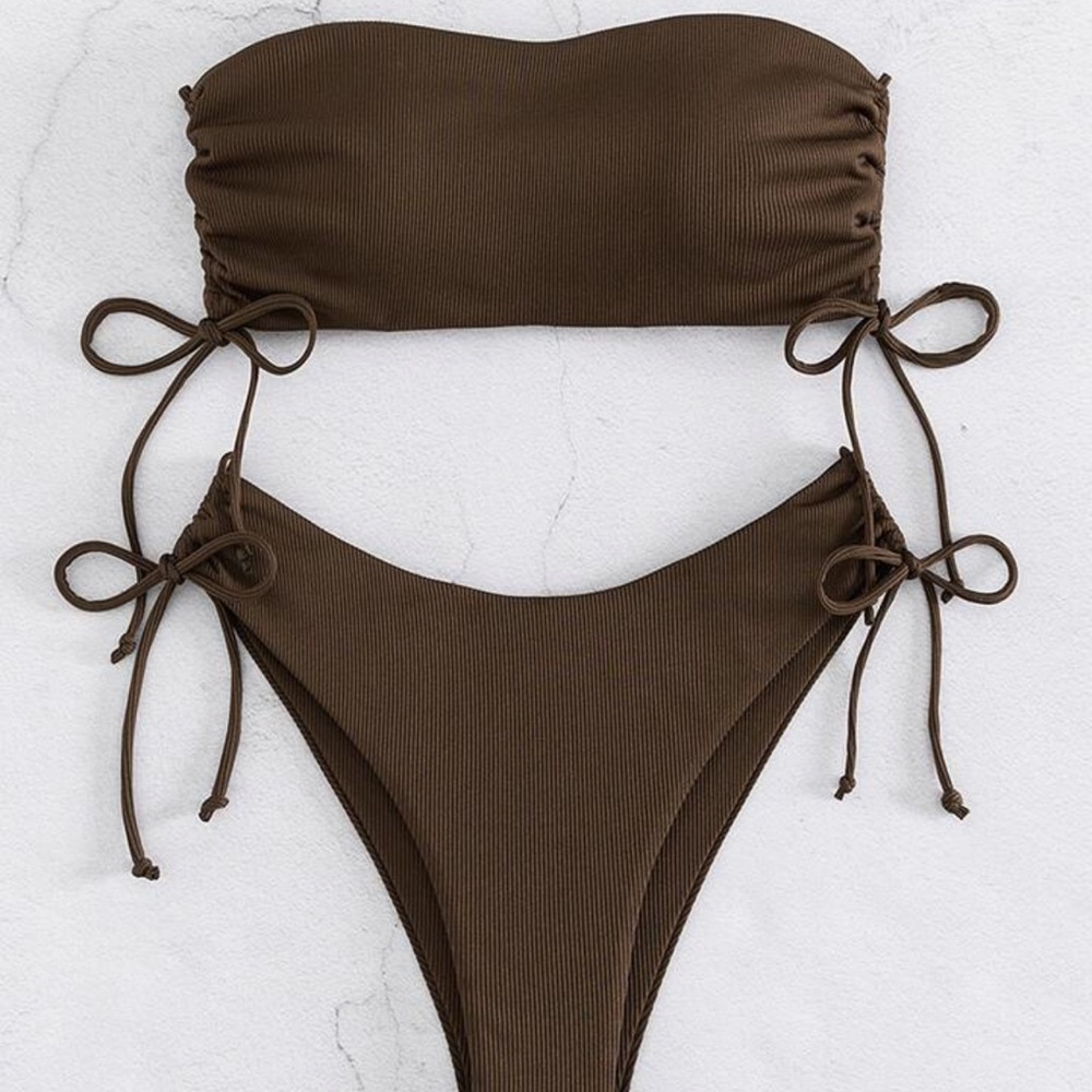 ribbed brown bikini set